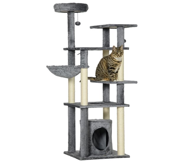 Árbol para Gatos Aglomerado de Madera, Poliéster, Sisal PawHut Gris
