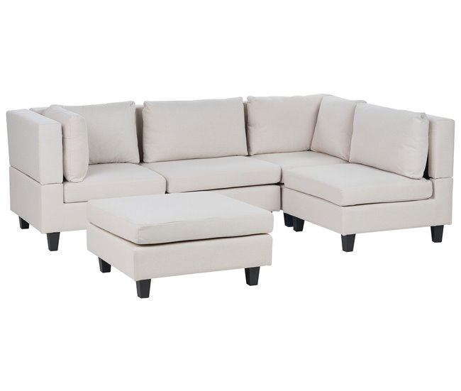 Beliani Sofá modular esquinero con reposapiés Poliéster UNSTAD Beige