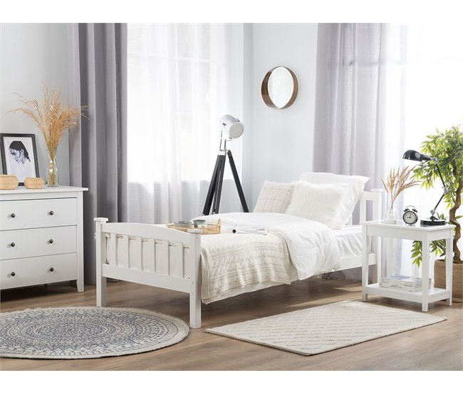 Beliani Cama con somier Madera de pino GIVERNY 99x208 Blanco