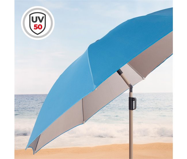 Aktive Sombrilla playa grande 220 cm inclinable azul UV50 c/funda Azul