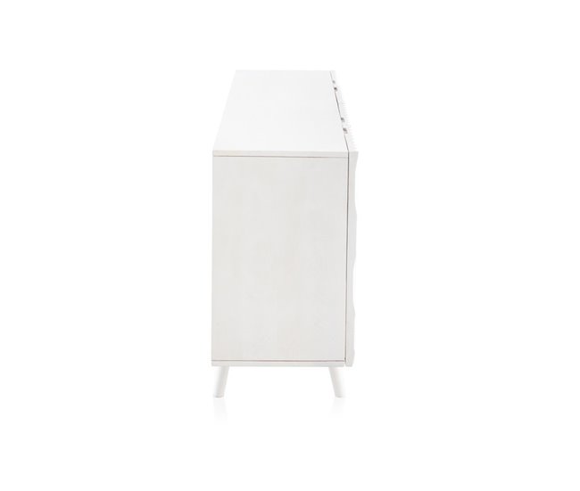 Aparador De Madera De Mango Con 4 Puertas Y Pies De Madera Blanco