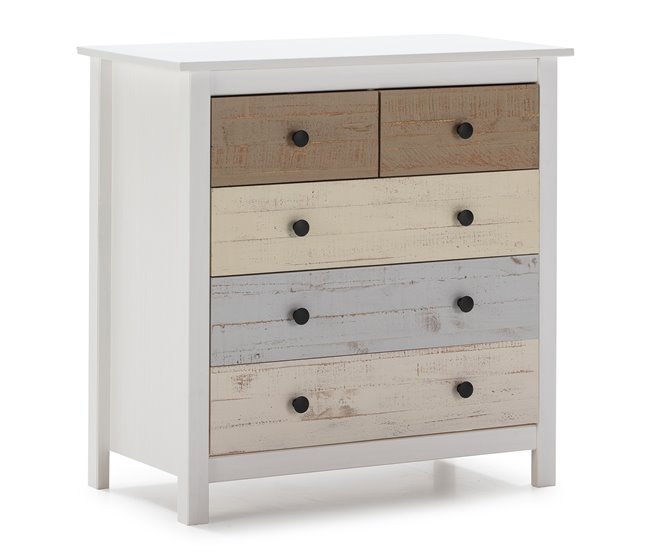 Comoda de Noche Magda de 5 cajones en Blanco Multicolor