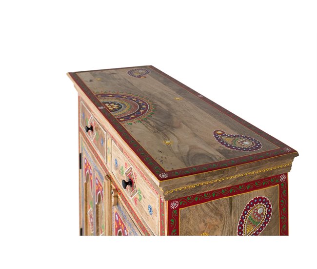 Aparador de cajones y puertas en madera de mango y pintado a mano Multicolor