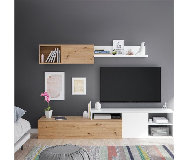 Mueble de salón Julia Blanco Artik (Blanco Mate) - Roble Nodi Roble Gris