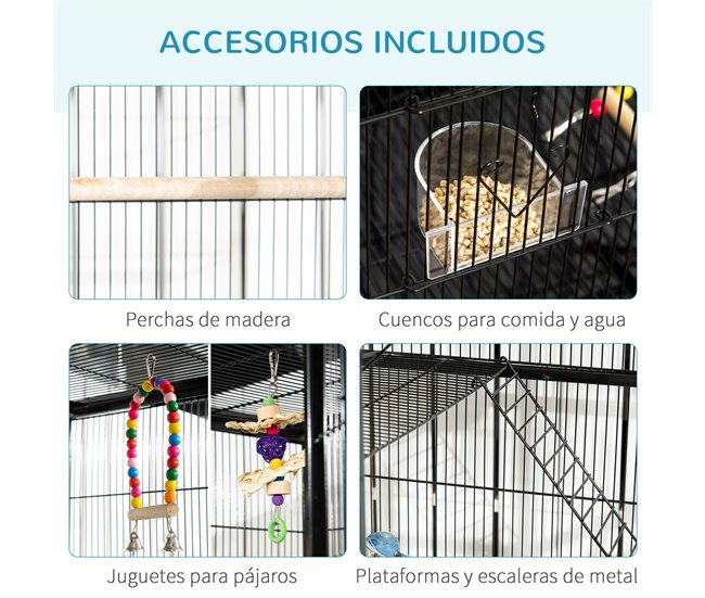 Jaula para Pájaros Acero, PP PawHut Negro