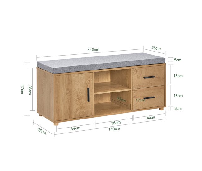 Banco Zapatero con 1 Puerta 2 Cajones SoBuy FSR148-N Natural