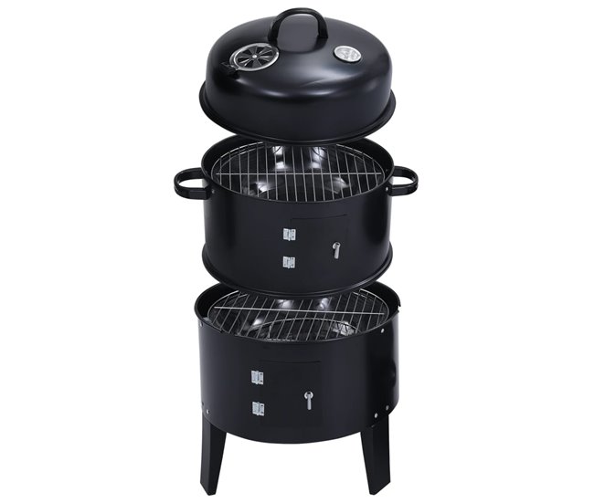 VidaXL Barbacoa 3 en 1 ahumador de carbón Negro