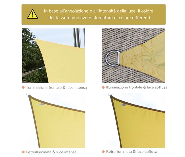 Toldo de Vela Rectangular Poliéster Outsunny 300x400 Mostaza