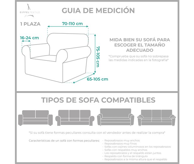 Vipalia Funda de Sofá Elástica Adaptable. Modelo Rustica. Azul