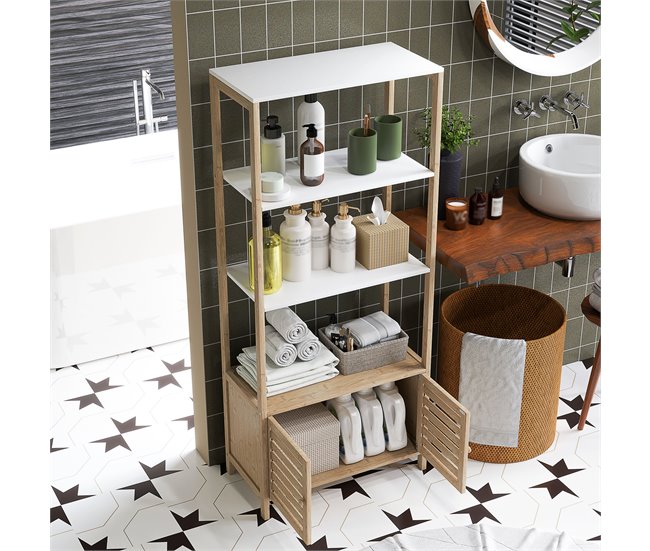 Estantería de Baño Bambú, MDF HOMCOM, hogar - baño Blanco
