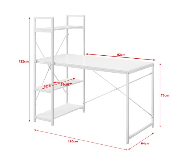 Mesa Escritorio Stavanger con 4 estantes Metal/Aglomerado 120x64 Blanco