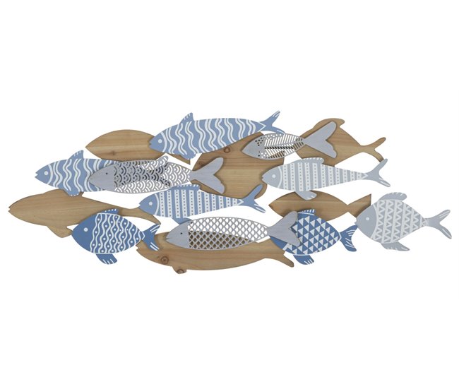 Decoración de Metal y Madera Pez 10 Multicolor