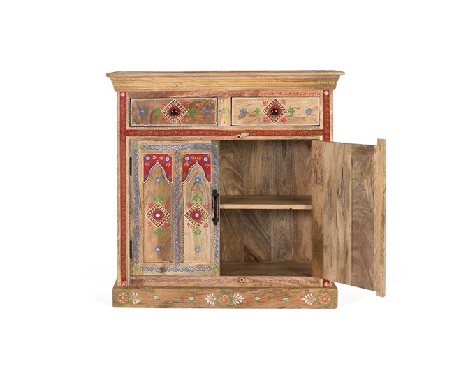Aparador de cajones y puertas en madera de mango y pintado a mano Multicolor