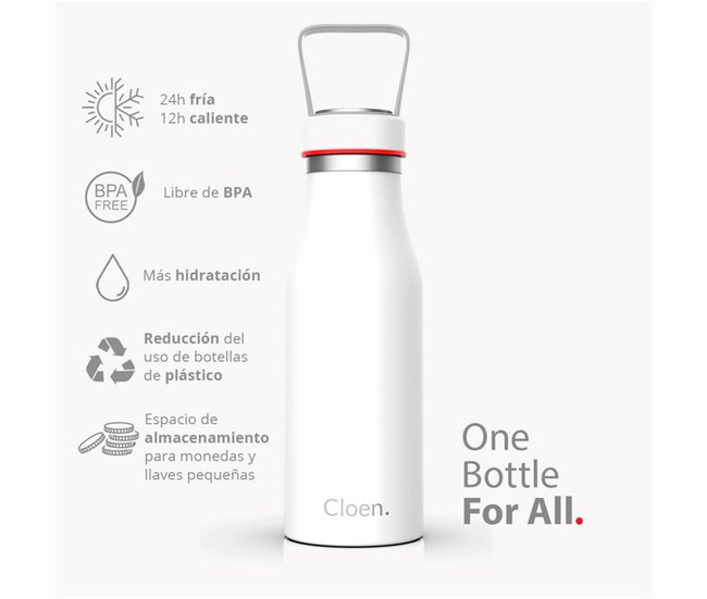 Botella Cloen Triple Capa, 500ml, Acero Inoxidable, Cloen Bottle Blanco