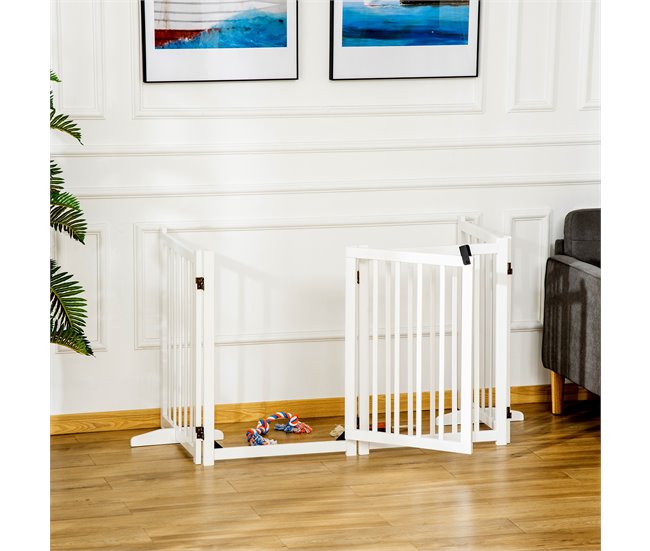 Barrera para Perros Madera de Pino PawHut Blanco