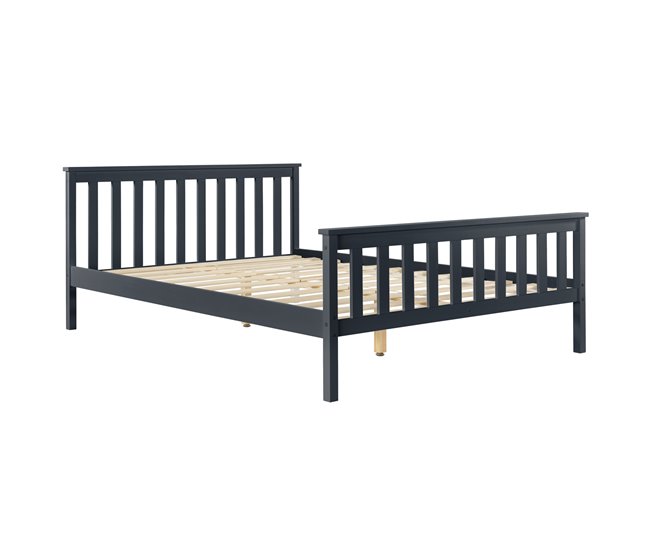 Cama Doble Hellnar de Pino - con Listones Colchón Reposacabezas 188x208 Gris Oscuro