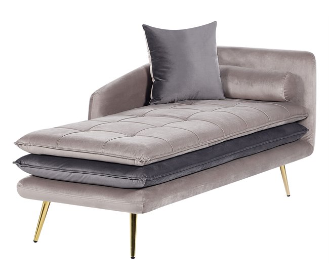 Beliani Chaise longue derecho Terciopelo GONESSE Gris