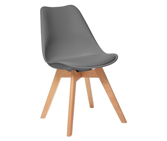 Silla de cocina BAYA plástico y patas de madera Gris