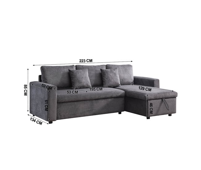 Chaise longue DRAKO reversible 3 plazas gris oscuro Gris Oscuro