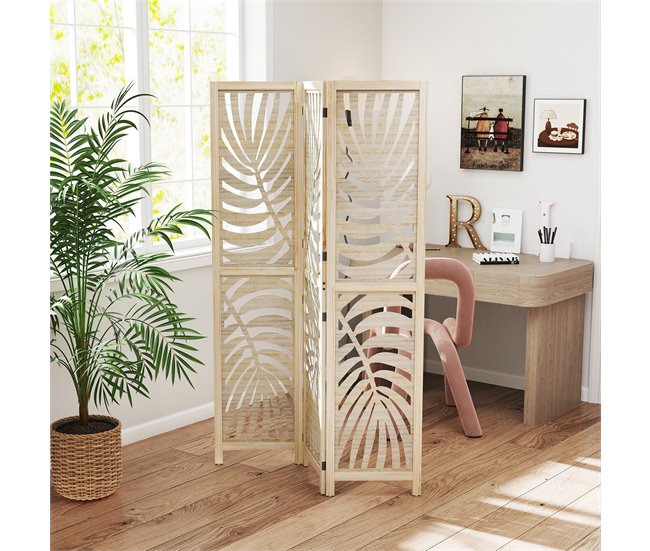 Biombo Madera de Paulownia HOMCOM, hogar - decoración Marron