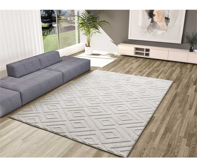 Alfombra lavable geométrica con relieve ESTILO - ATTICGO 160x230 Crema