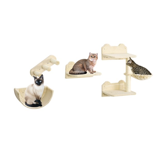 Estantes para Gatos Aglomerado de Madera, Felpa, Sisal PawHut Crudo