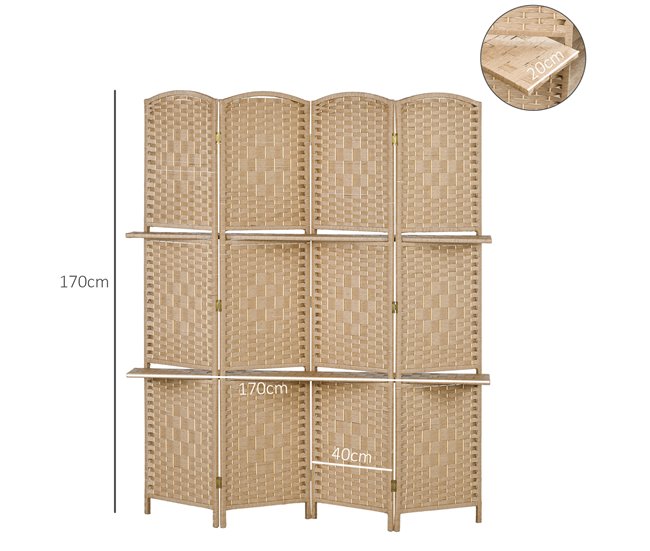 Biombo Fibra de Papel HOMCOM, hogar - decoración Marron