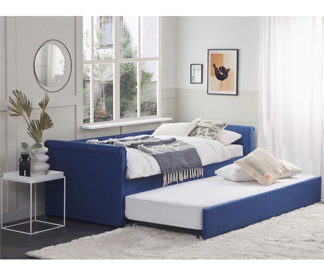 Beliani Cama nido Poliéster LIBOURNE 184x220 Azul Marino