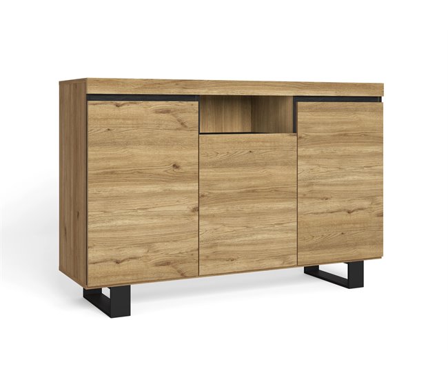 Aparador-Buffet con patas NATURALE Roble/Negro 140x40x92cm Marron