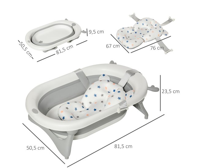 Bañera para Bebé Plegable PP, TPE HOMCOM Gris