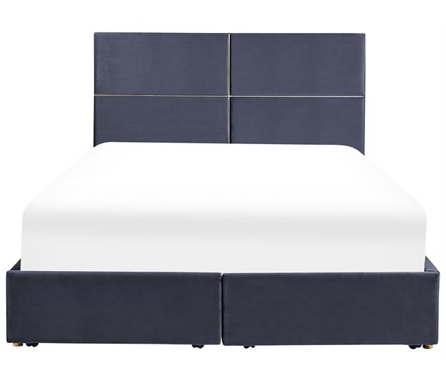 Beliani Cama con somier Terciopelo VERNOYES 170x214 Negro