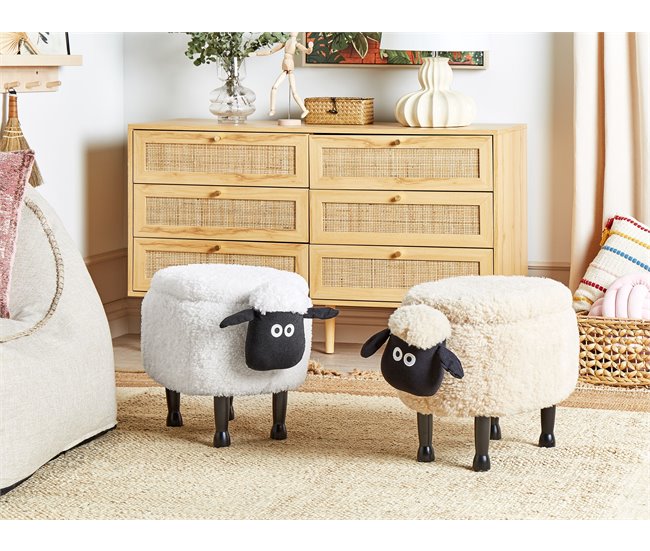 Beliani Puf animal SHEEP Blanco