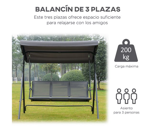 Columpio de Jardín Acero, Poliéster Outsunny Gris