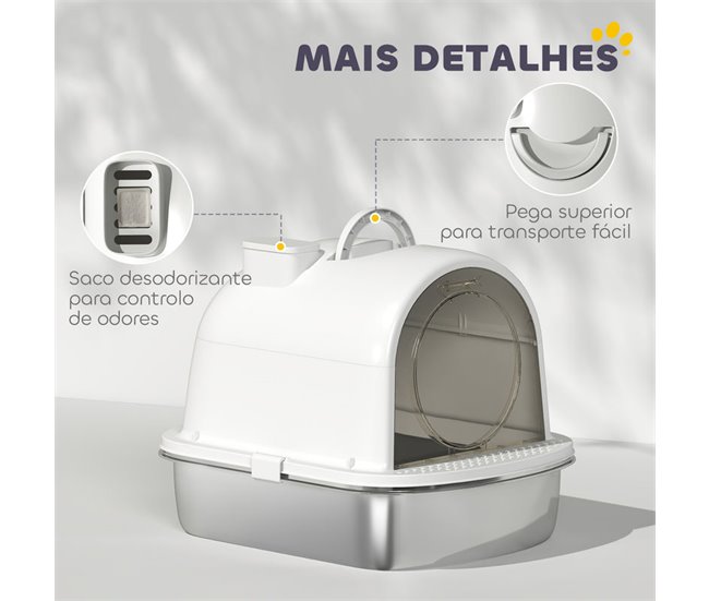 Arenero para Gatos Acero Inoxidable 201, PP PawHut Blanco