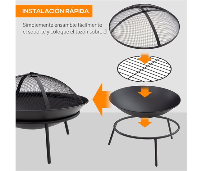 Brasero Exterior Metal Outsunny, hogar - climatización Negro