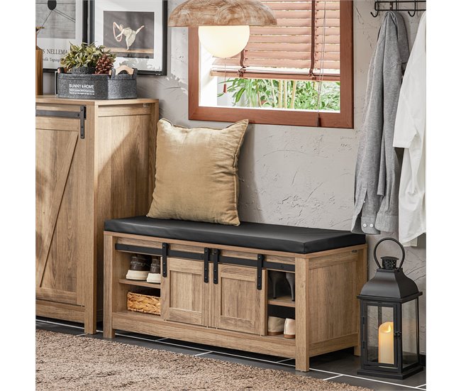 Banco Zapatero SoBuy FSR118-BR - Puerta corrediza de Granero Marron