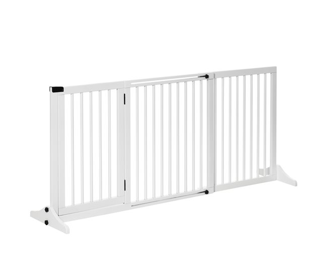 Barrera para Mascotas Madera de Pino PawHut Blanco