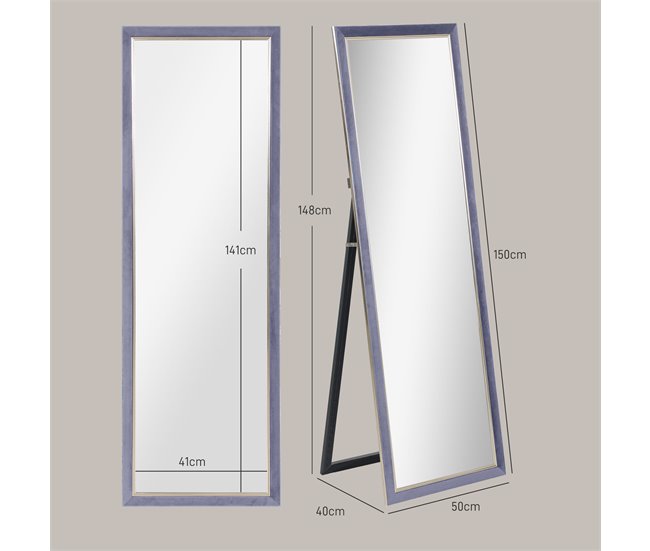 Espejo De Cuerpo Entero Con Luces LED De Pie Luz Ajustable De 3 Colores 50x151 Cm HOMCOM