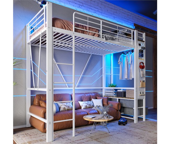 Cama alta para niños 95x227 Blanco