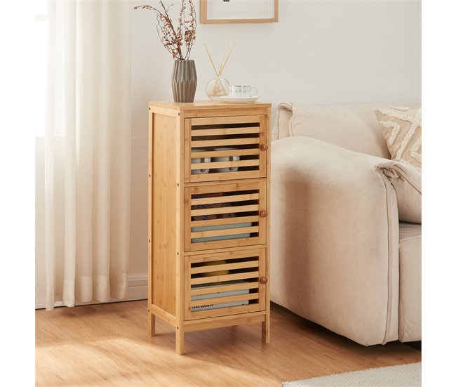 Armario de Salón Ypäjä con 3 puertas bambú Natural