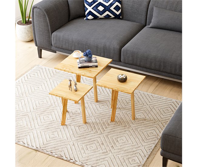 Set de 3 mesas auxiliares Masku cuadradas pino 30x30 Pino