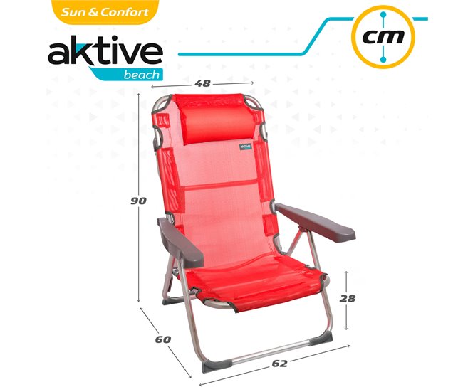 Aktive Pack 2 sillas playa multiposición con cojín Rojo