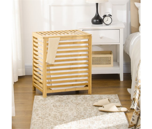Cesto para Ropa Bambú, Poliéster con algodón HOMCOM, hogar - baño Marron