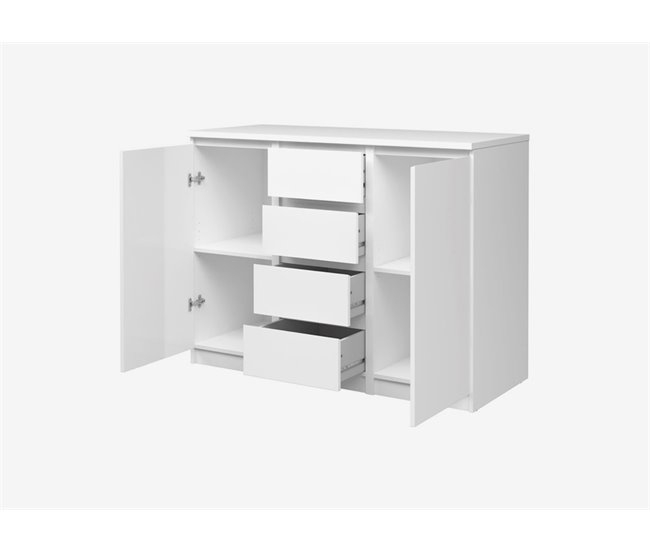 Aparador de 2 puertas 4 cajones blanco alto brillo NAIA Blanco