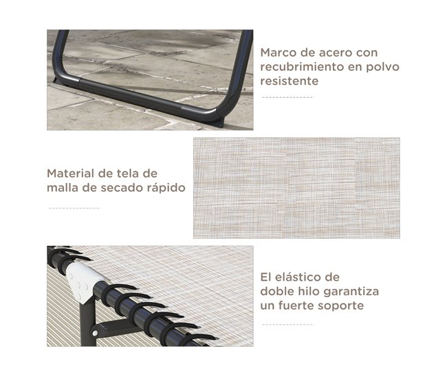 Tumbona Reclinable Acero, PVC Outsunny, deportes y ocio - playa Azul Claro