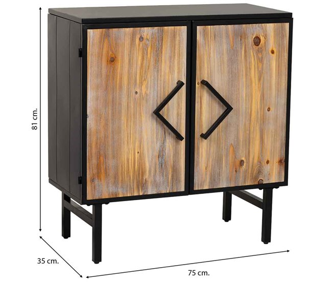 Aparador de metal y madera 2 puertas Negro