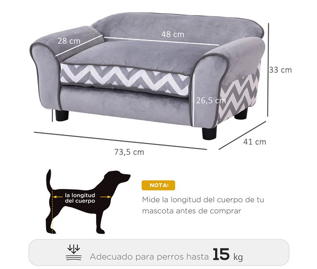 Sofá para Mascotas Madera, PVC, Esponja PawHut Gris