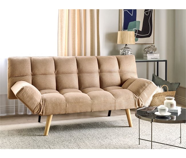 Beliani Sofá de 3 plazas Poliéster INGARO Marron Claro