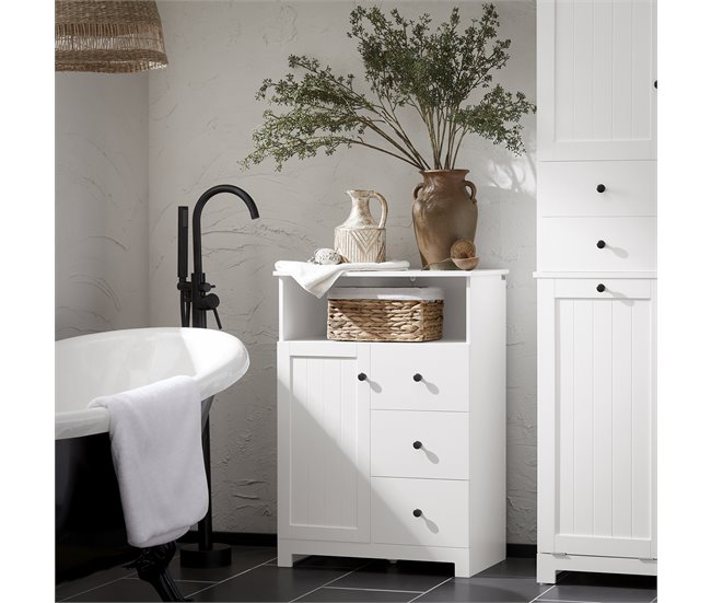 Armario para baño con 1 Puerta y 3 Cajones BZR107-W SoBuy Blanco