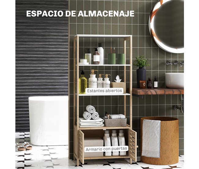 Estantería de Baño Bambú, MDF HOMCOM, hogar - baño Blanco
